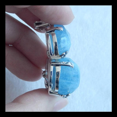 New Arrival!!! Sterling Silver 925 Blue Aquamarine Necklace Pendant, 30x23x15mm, 16.2g(f0713) - MyGemGarden