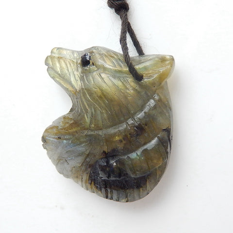 Handmade Labradorite Wolf Pendant, Animal Pendant, 26x24x7mm, 6.5g - MyGemGarden