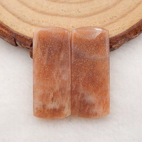 Natural Sun Stone Rectangle Cut Cabochon Pair, Stone For Jewelry Making, 24x10x3mm, 3.3g