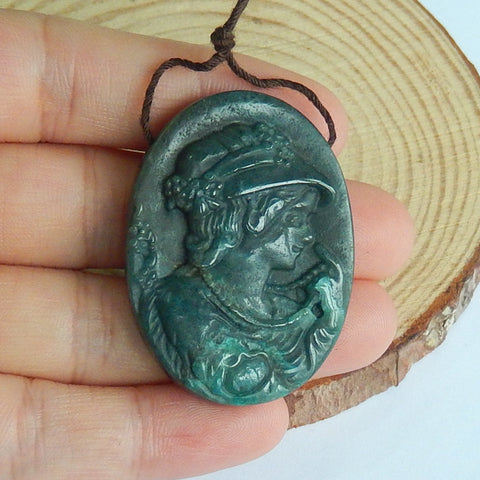 Beautiful Chrysocolla Carved woman Pendant Bead, 41x30x6mm, 13.1g - MyGemGarden