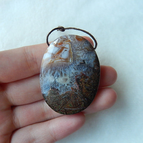 Natural Ocean Jasper Drilled Pendant Bead 43x33x10mm, 21.5g - MyGemGarden