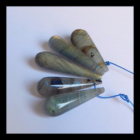 5 PCS Tube Pendant Set, Shimmer Stone Labradorite Gemstone Pendant, 35x9mm, 30x10mm, 16.9g - MyGemGarden