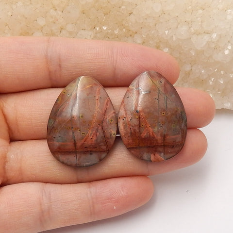 Natural Multi-Color Picasso Jasper Gemstone Cabochon Pair, 28x21x5mm, 8.7g - MyGemGarden