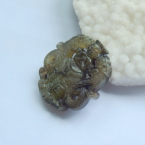 Carved Nephrite Jade Pendant Beads, 51x8mm, 31.6g - MyGemGarden