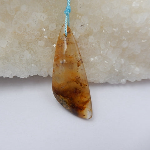 Gold Rutilated Quartz Gemstone Natural Pendant Bead, 38x15x5mm, 3.7g - MyGemGarden