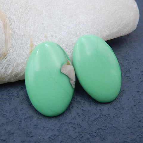 2 cabochons de pierres précieuses ovales à dos plat en variscite naturelle, 30 x 20 x 4 mm, 7,3 g.