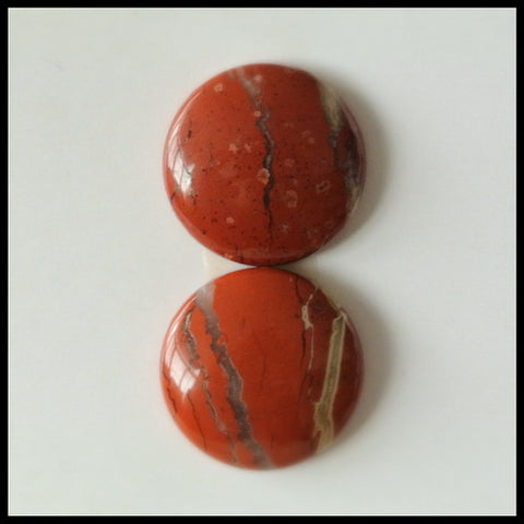 Natural Red River jasper Gemstone 15mm round cabochons Pair, 15x15x4mm, 3.4g - MyGemGarden