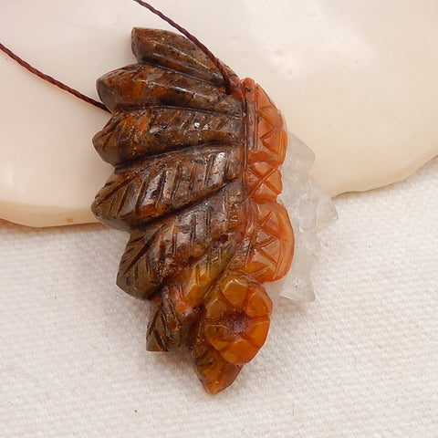 Handmade Warring States Red Agate Carved Indian Head Pendant, 45X30X8mm, 12.0g - MyGemGarden