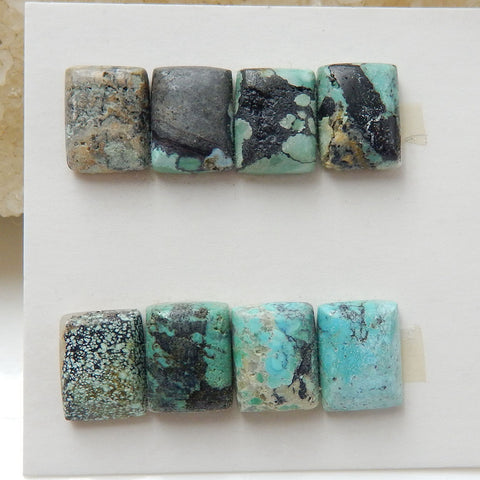 8 PCS Natural Rectangle Turquoise Flatback Gemstone Cabochons, 9x6x3mm, 2.8g - MyGemGarden