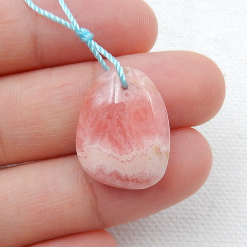 Natural Argentina Rhodochrosite Drilled Gemstone Pendant Bead, 19x15x6mm, 3.2g - MyGemGarden