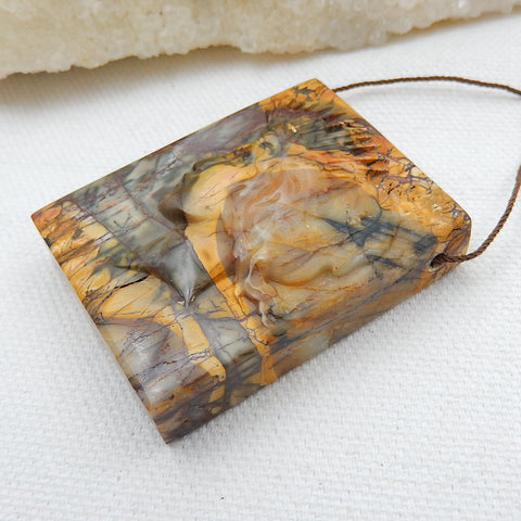 New, Carved Gemstone Multi-Color Picasso jasper Pendant , 46x36x13mm, 45.6g - MyGemGarden