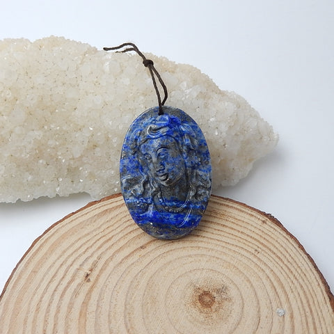 Lapis Lazuli Carved woman Pendant, 44x31x15mm, 26.6g - MyGemGarden