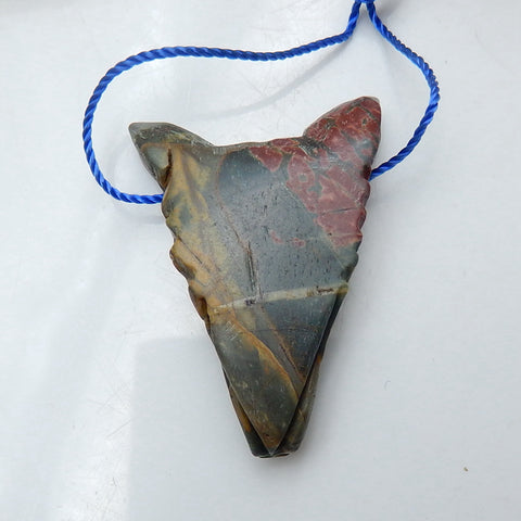 Handmade Multi-Color Picasso jasper Carved Wolf Head Pendant Bead, 40x28x10mm, 7.1g - MyGemGarden