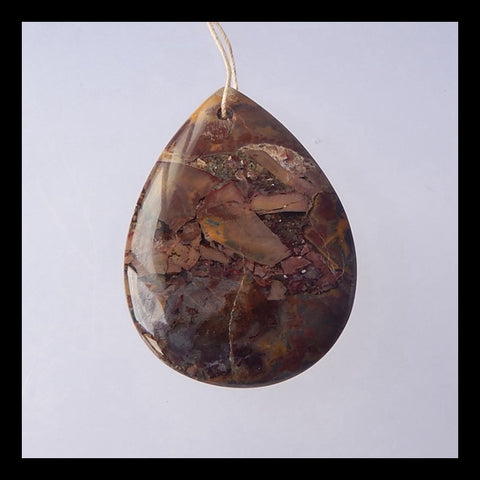 Jasper Gemstone Teardrop Pendant Bead, 46x33x7mm, 15.8g - MyGemGarden