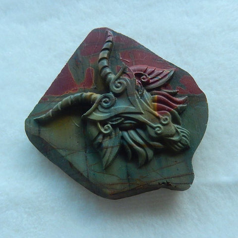 Natural Carved Multi-Color Picasso Jasper animal Cabochon, 60x54x12mm, 60.8g - MyGemGarden