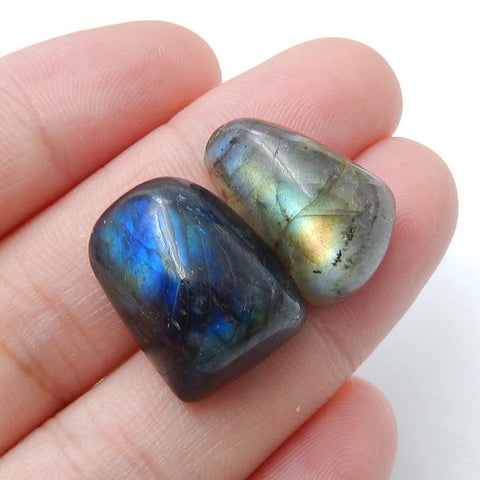 2Pcs Natural Labradorite Gemstone Cabochon, 18x13x10mm, 18x11x9mm, 6.9g - MyGemGarden