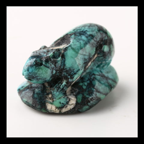 Turquoise Gemstone Mouse Carved Ornament, 25x17x13mm, 8.8g - MyGemGarden