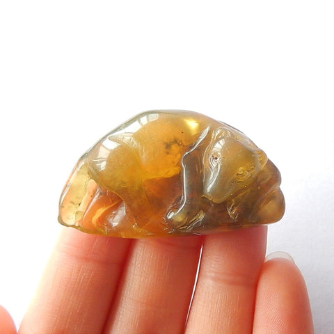 Art of Work Carved Yellow Opal Tiger Ornament, 44x25x15mm, 16.1g - MyGemGarden