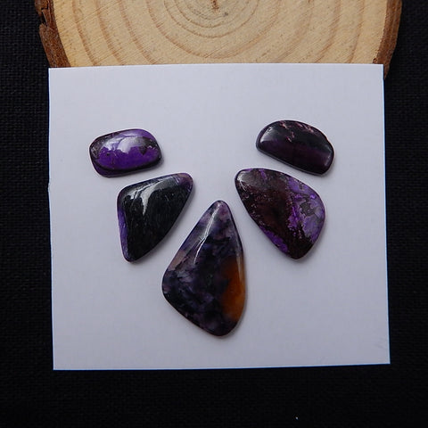 5 Pcs Freeform Sugilite Cabochon Pairs For Jewelry 24x15x4mm, 13x7x3mm 5.1g - MyGemGarden