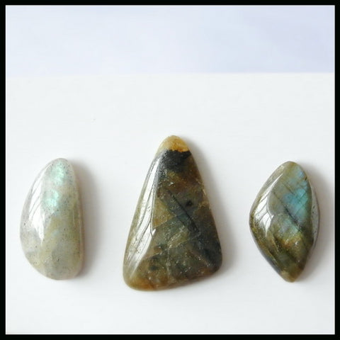 3PCS Natural Labradorite Gemstone Cabochon 28x18x5mm,22x13x6mm,8.75g - MyGemGarden