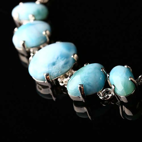 New Natural Stone larimar Handmade Sterling Silver 925 Fashion Buckle Bracelet, 18cm, 11.9g - MyGemGarden