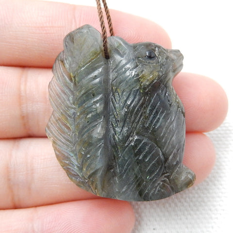 Hand Carved Labradorite Squirrel Pendant , 35x28x8mm, 12.4g - MyGemGarden