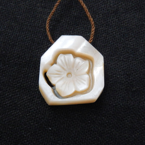 New Design!  Carved M.O.P Gemstone Flower Pendant Bead, 23x22x8mm, 5.6g - MyGemGarden