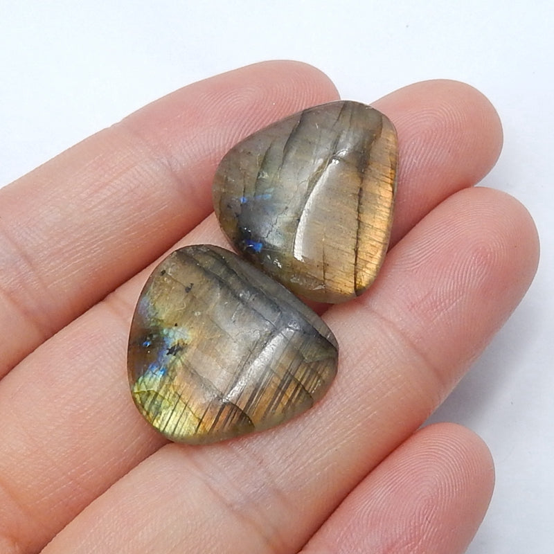 Natural Labradorite Cabochon Pair, 21x18x5mm, 6.0g - MyGemGarden