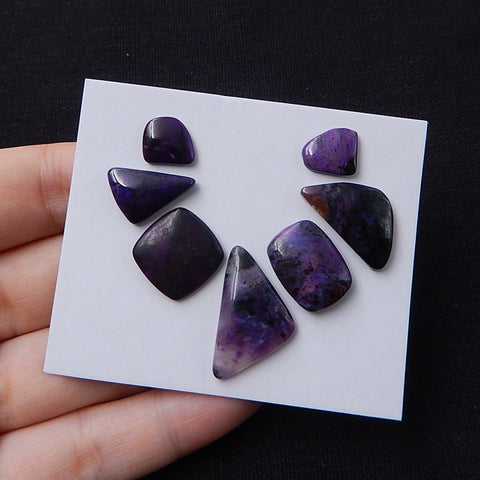 7 Pcs Freeform Sugilite Cabochon Pairs For Jewelry 24x14x4mm, 10x8x3mm 8g - MyGemGarden