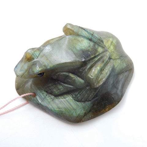 Natural Labradorite Carved Frog Pendant, 61x52x21mm, 67.1g - MyGemGarden