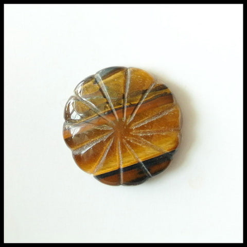 Carved Tiger-Eye Gemstone Cabochon, 18x18x5mm, 3.3g - MyGemGarden