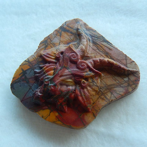 Natural Carved Multi-Color Picasso Jasper animal Cabochon, 59x57x13mm, 68.1g - MyGemGarden