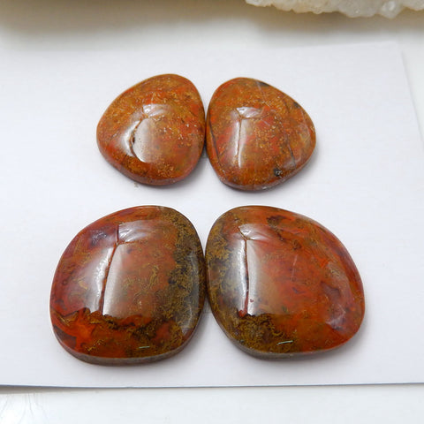 2 Pair Warring States Red Agate Flatback Gemstone Cabochon Pair, 22x19x6mm, 20x16x5mm, 11.9g - MyGemGarden