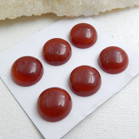 6 Pcs Natural Red agate Round Gemstone Cabochon, 16x6mm, 15.3g - MyGemGarden