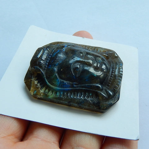 Handmade Labradorite Carving Buddha Gemstone Cabochon, , 42x35x10mm, 27.85g - MyGemGarden