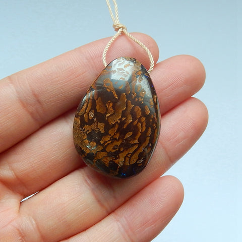 Perle pendentif en pierre gemme percée d'opale boulder ovale, 25x18x3mm, 2.7g