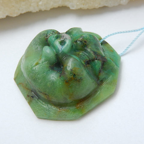 Carved Pig head Chrysocolla Gemstone Pendant, 37x27x18mm, 26.1g - MyGemGarden