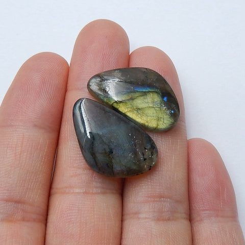 Natural Labradorite Gemstone Cabochon Pair, 22x13x4mm, 4.2g - MyGemGarden