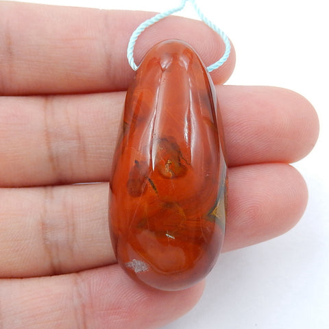 Natural Warring States Red Agate Drilled Gemstone Pendant Bead, 40x18x17mm, 12.1g - MyGemGarden