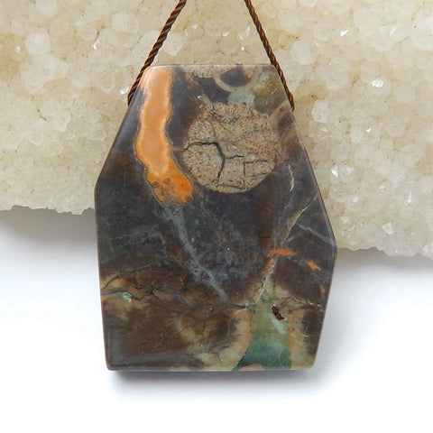 Natural Mushroom Jasper Gemstone Pendant Bead, 39x32x7mm, 17.5g - MyGemGarden