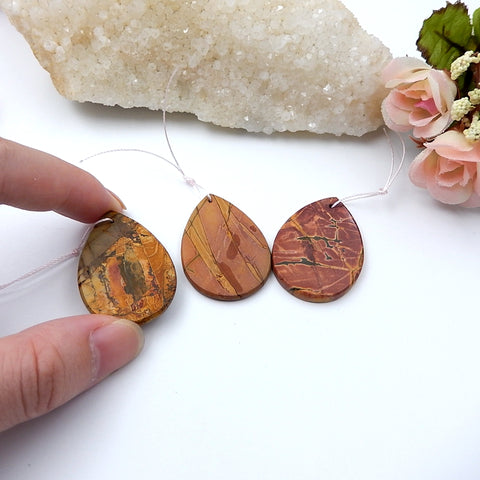 3 Pcs Multi-Color Picasso Jasper Pendant Beads Set, 36x25x3mm, 15.5g - MyGemGarden