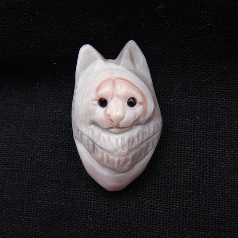 New! Handmade Carved Pink Agate Wolf Head Pendant Bead, 35x22x15mm, 11.8g - MyGemGarden