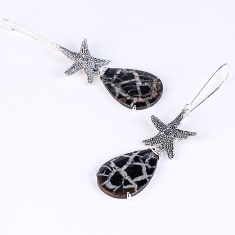 Hot Sale Natural Stone Turtle Stone 925 Sterling Silver Handmade Earring Bead 52x21x3mm 14.4g - MyGemGarden