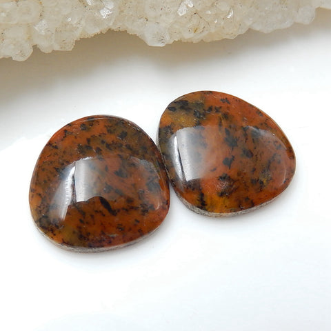 Natural petrified wood opal Gemstone Cabochon Pair, 17x16x4mm, 3.5g - MyGemGarden