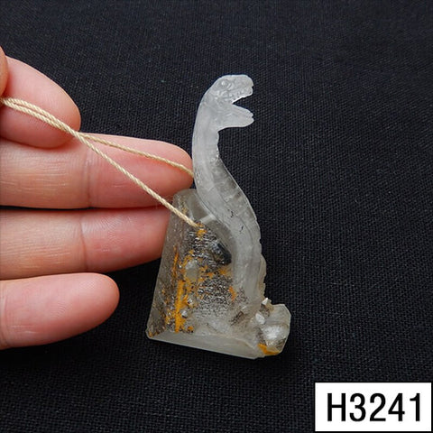 Sale 1 Piece Unique Hand Carved Cobra Snake Clear Ghost Quartz Pendant Stone, 46-65mm - MyGemGarden