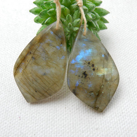 Flashy and Shining Labradorite Drilled Stone Earrings Pair, 37x22x6mm, 13.3g - MyGemGarden