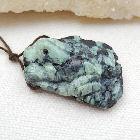 Hand Carved Gemstone Green Turquoise Frog Pendant , 40x27x15mm, 15.7g - MyGemGarden