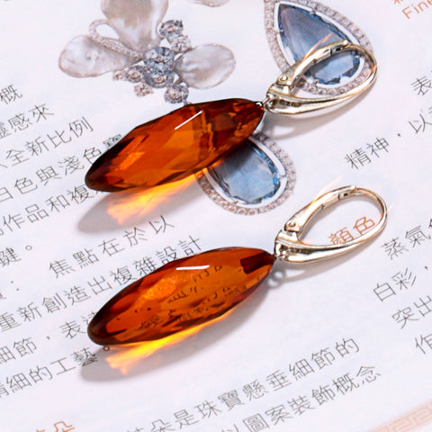 New Design Hot Sale 925 Silver with Natural Amber Gemstone Earrings 4.1g - MyGemGarden