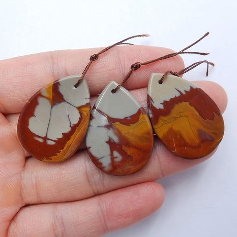 3 PCS fire picture jasper Gemstone Pendant Bead Set, 30x21x3mm, 10.7g - MyGemGarden