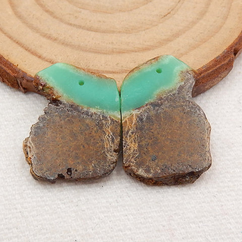 Nugget Chrysoprase Earrings Stone Pair, stone for earrings making, 24x26x3mm, 4.2g - MyGemGarden